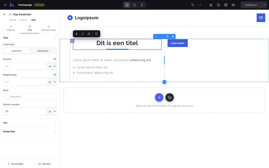 De visuele builder van Thruster 2.0